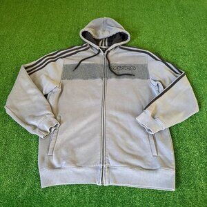 Adidas Full Zip Gray Hoodie Jacket Iconic 3-Stripes Pockets Y2K Style Size M